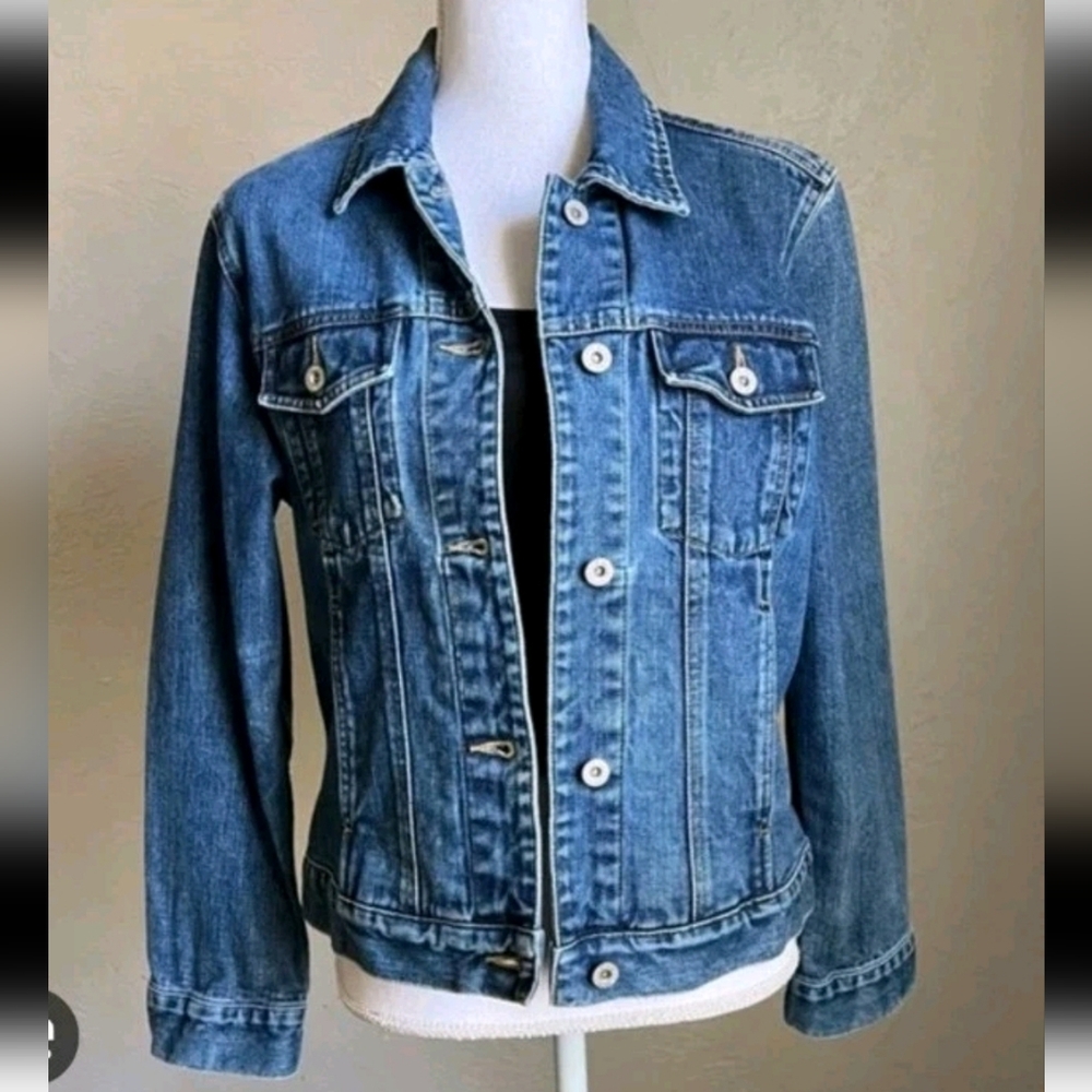 Weather Vane Vintage Women's Denim Jacket Dark Wash Distressed Sz S Pockets